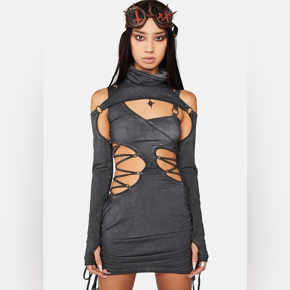 Darker Waves Modulation Cut Out Lace Up Dress Set